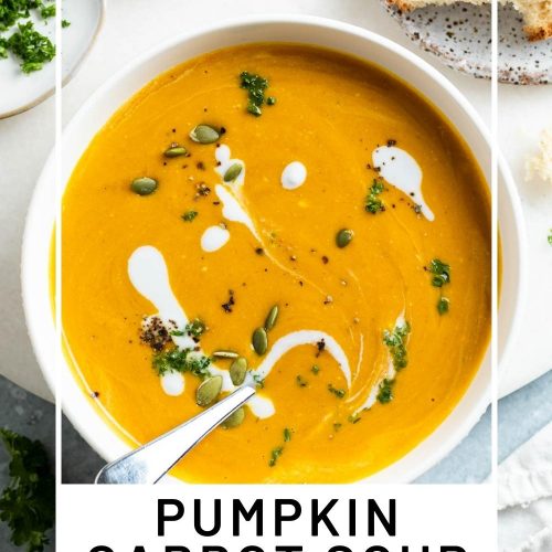 bowl of soup with text overlay to make pinterest pin
