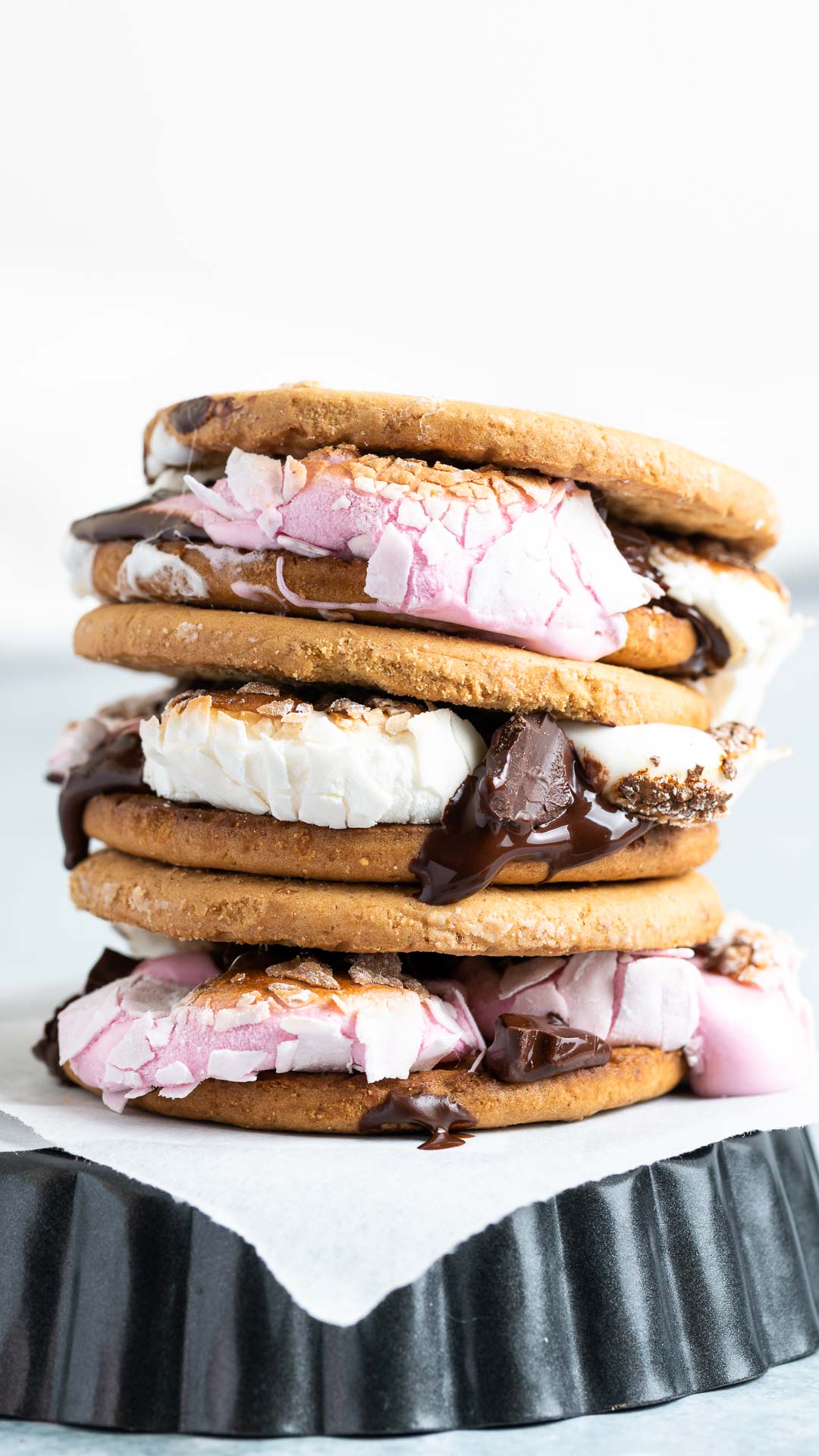 stack of s'mores made with digestive biscuits