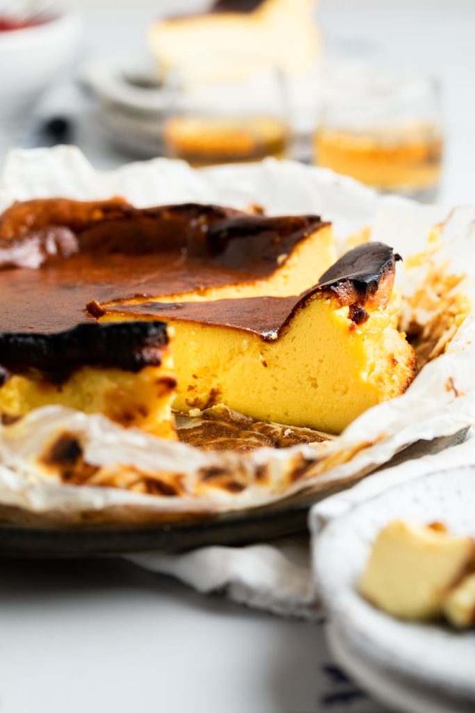 slice of San Sebastian cheesecake.
