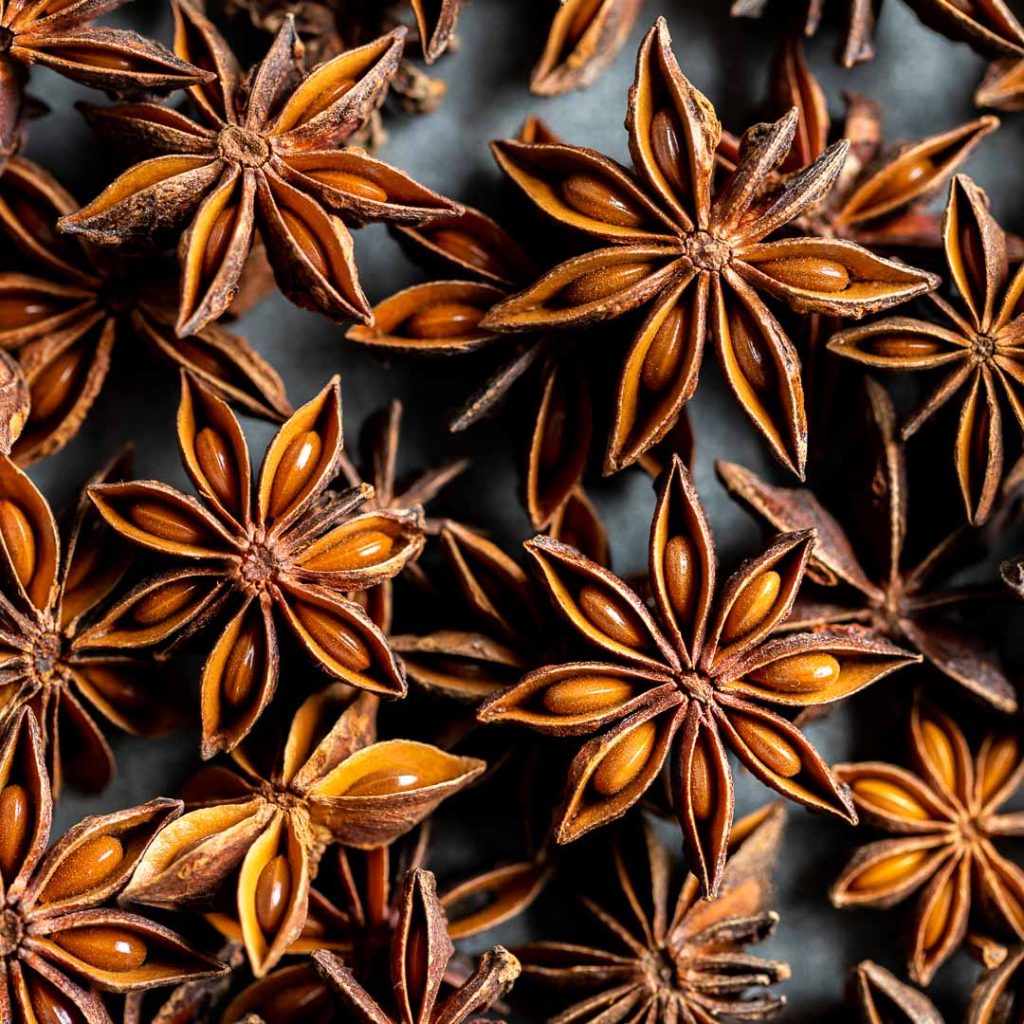 close up of star anise pods