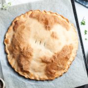 Italian silverbeet pie overhead image showing the full pie.