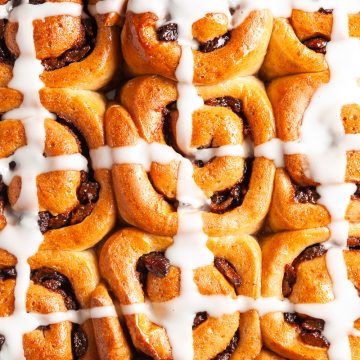 overhead shot of easter buns showing the icing decoration