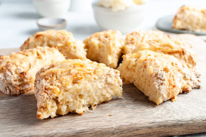 triangles of cauliflower cheese scones to show the cheesey sides 