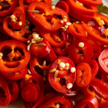 close up of pickled chillies