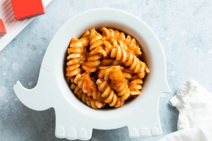bowl of pasta mixed with baby pasta sauce
