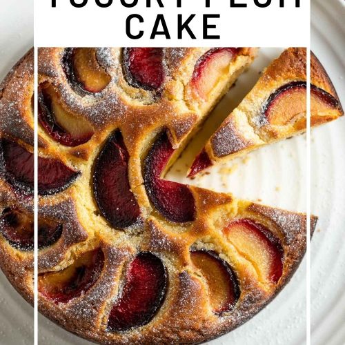 image with text overlay to make a pin for Pinterest, for an easy yogurt plum cake