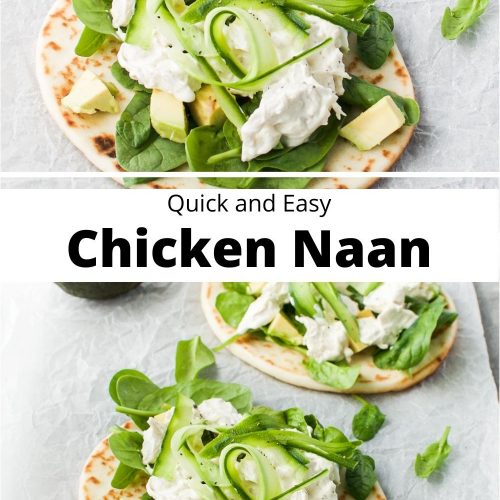 image with text overlay to create a pin for Pinterest for quick and easy chicken naan