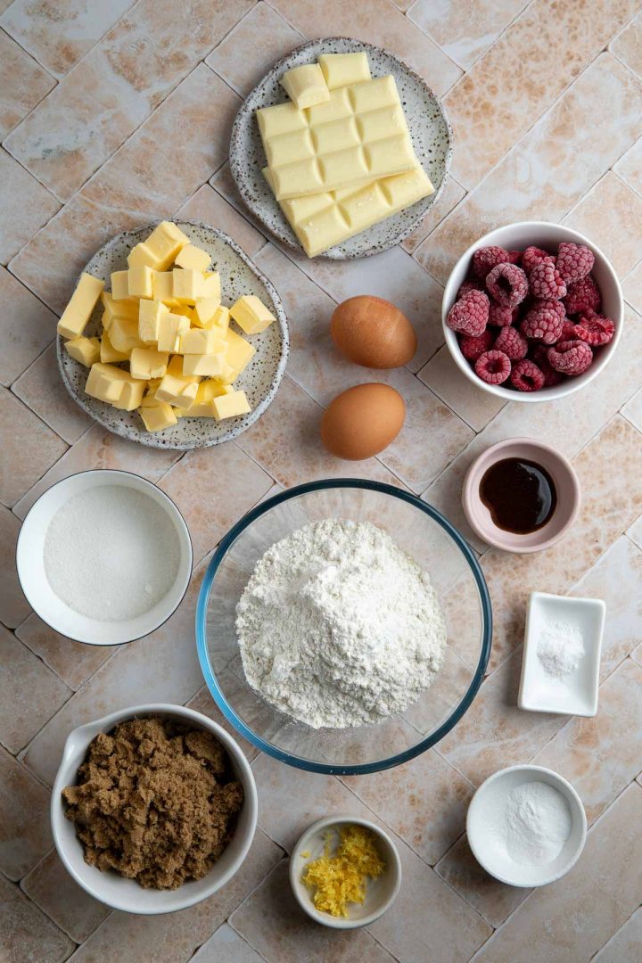 ingredients needed to make the recipe weighed out and placed in individual bowls