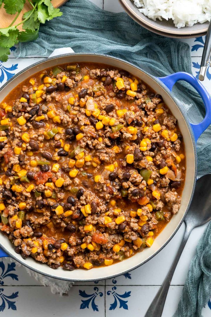 cooked minced beef in a pan without any additional toppings to show the budget meal it can be