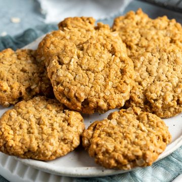 oat biscuits piled on white plate