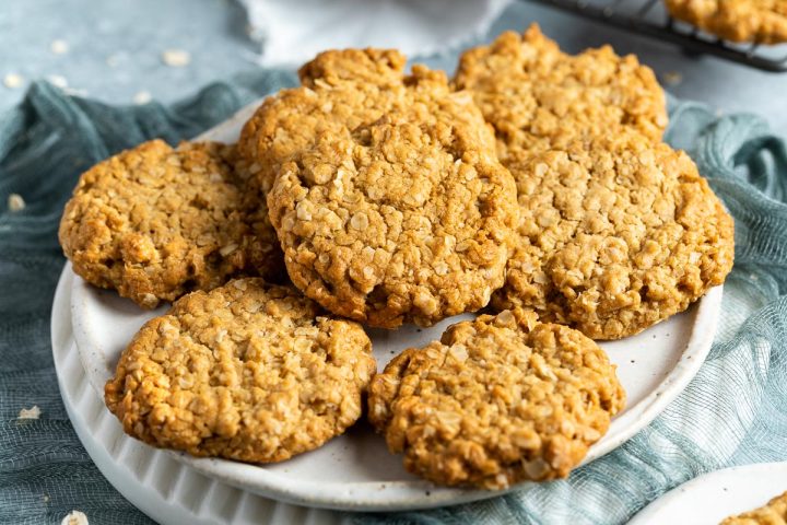 oat biscuits piled on white plate