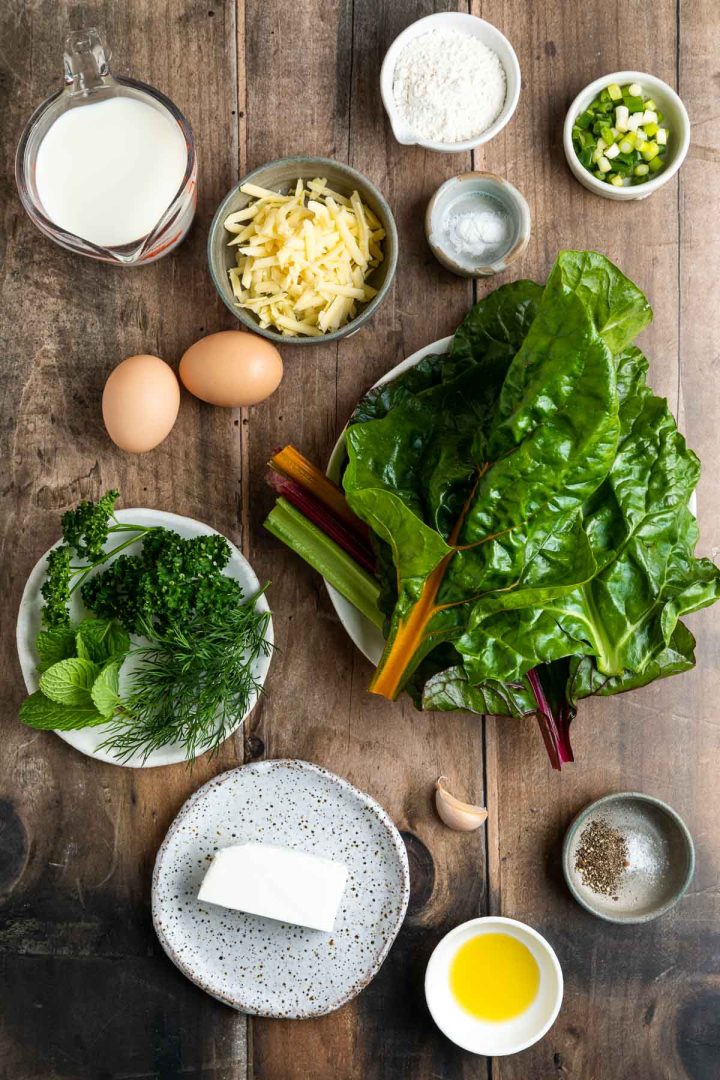 ingredients needed to make the recipe weighed out and placed in individual bowls.