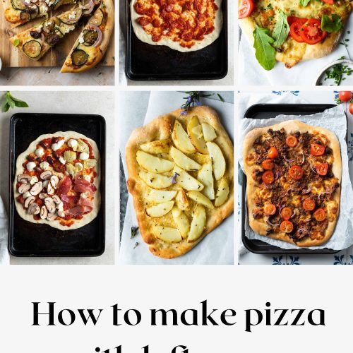 6 different pizza toppings and text to make a pin for Pinterest.