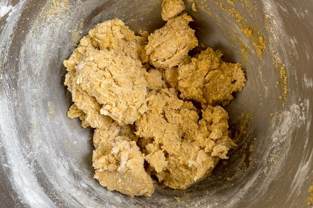 The cookie dough texture when the flour has been mixed in.