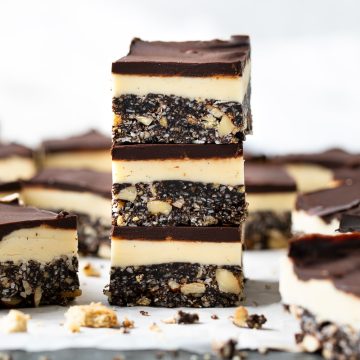 stack of Nanaimo bars to show the layers.