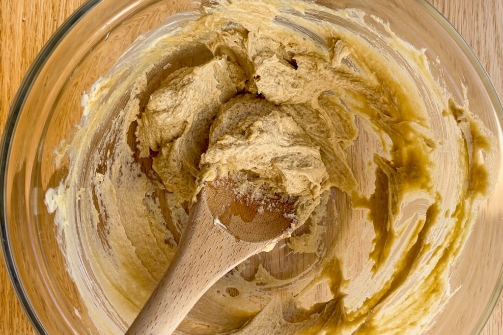 The finished brandy butter in the mixing bowl.