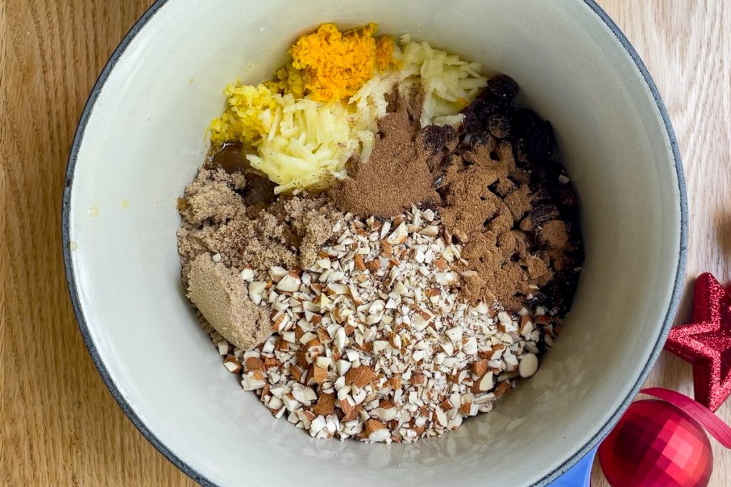 All the ingredients in a saucepan.