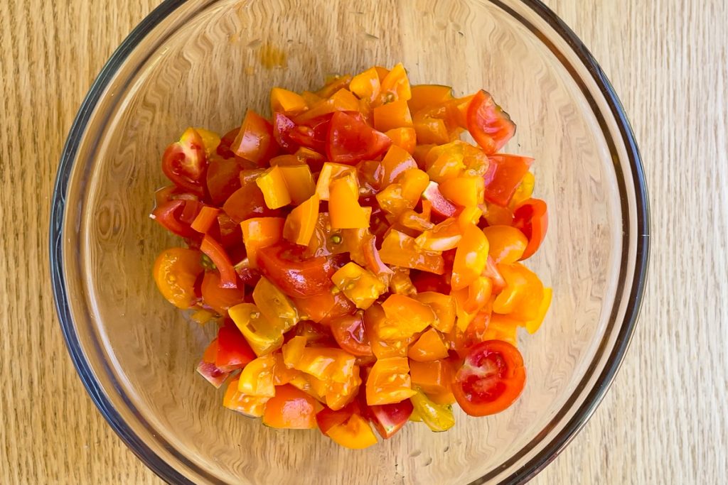 Chopped tomatoes in a bowl.