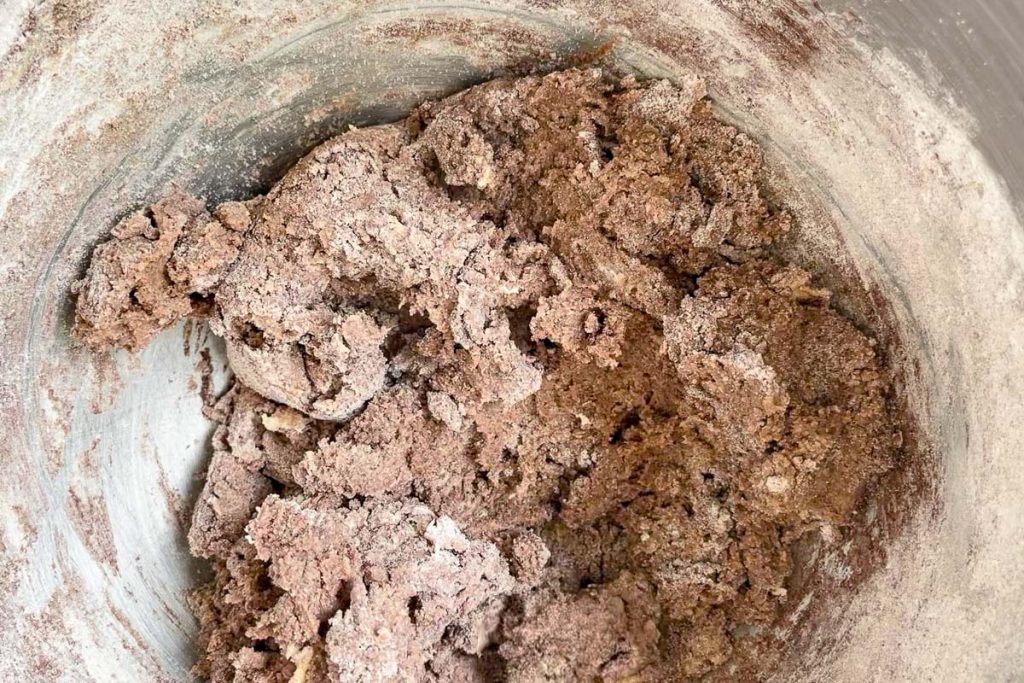 The texture of the cookie dough once the dry ingredients have been mixed in.
