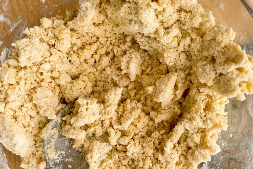 The cookie dough texture once the dry ingredients have been added.