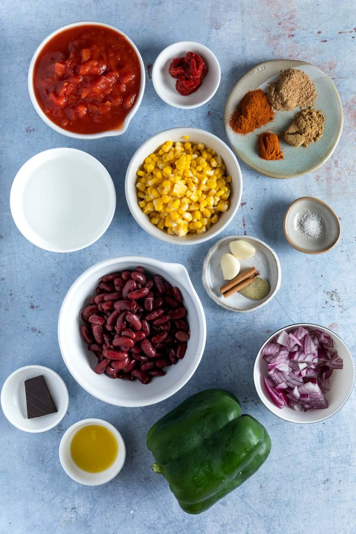 Ingredients needed to make the recipe weighed out and placed in individual bowls.