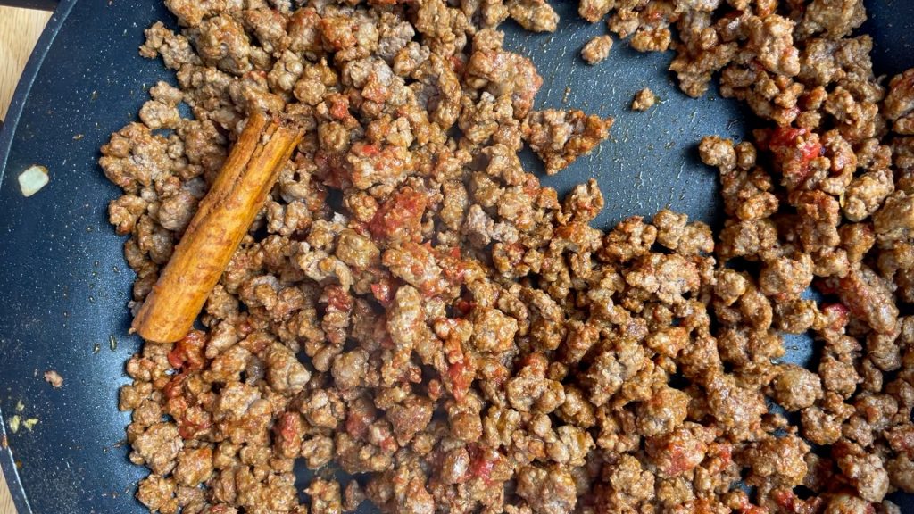 Browned beef mince and spices.