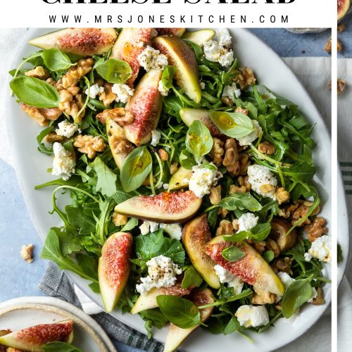 Fig salad on serving platter with text overlay to create a pin for Pinterest.