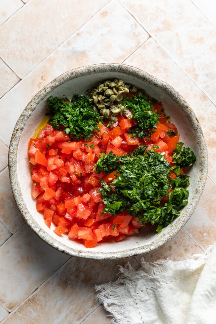The ingredients in a bowl, ready to be mixed together.