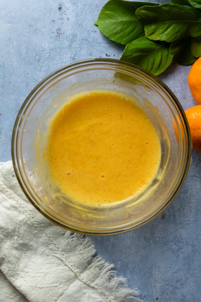 The mixed ingredients in a heatproof bowl after being heated.