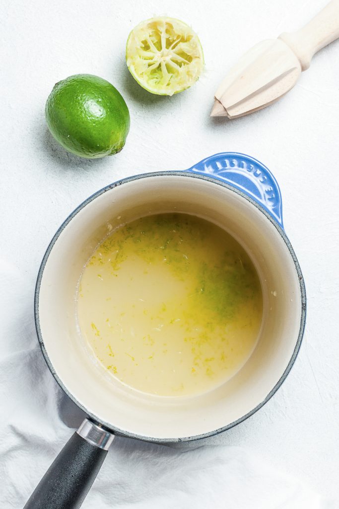 The lime zest, lime juice and sugar in a small saucepan.