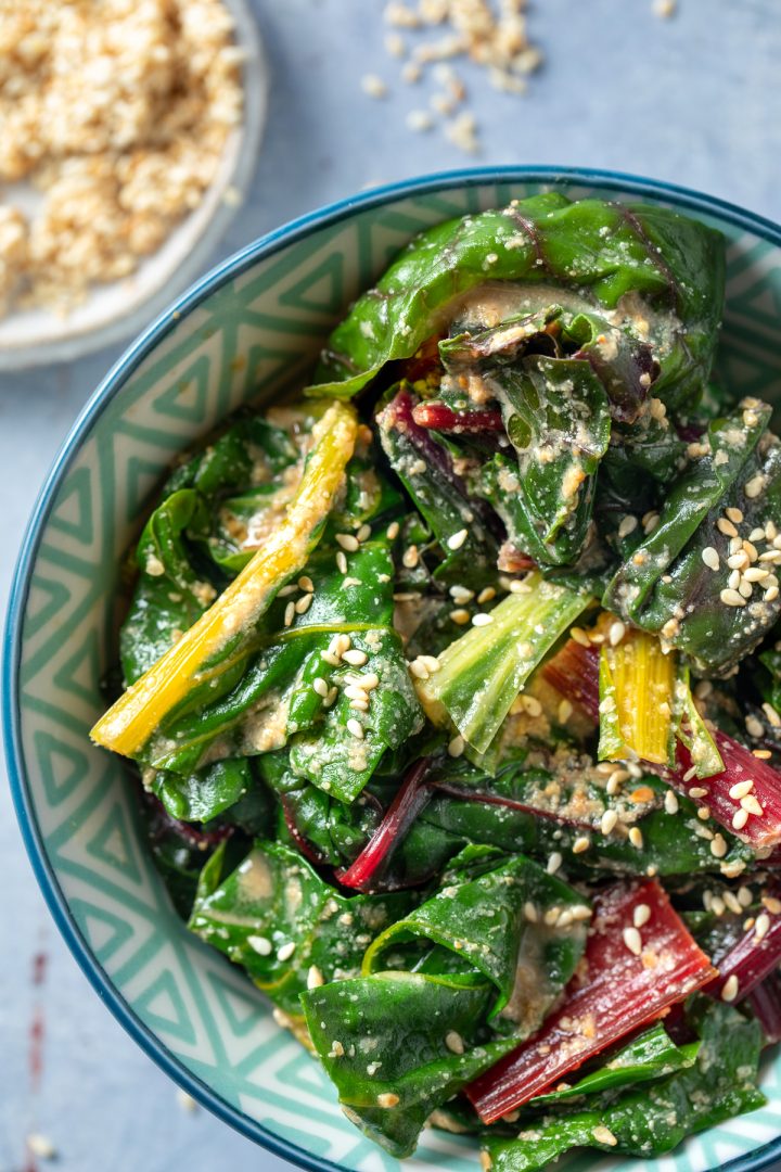 Close up of the finished silverbeet dish.
