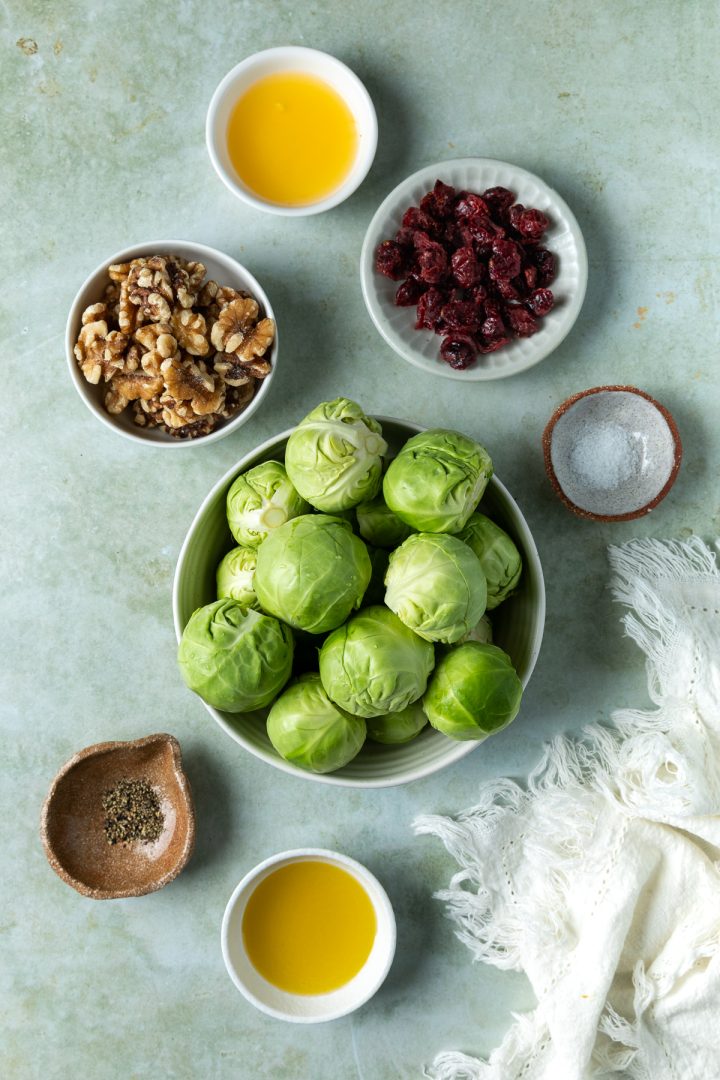 The ingredients needed to make the recipe weighed out and placed in individual bowls.