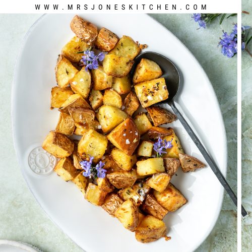 A serving plate of Parmentier potatoes with text overly to create a pin for Pinterest.