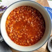 A pan of Italian meat sauce.