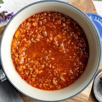 A pan of Italian meat sauce.