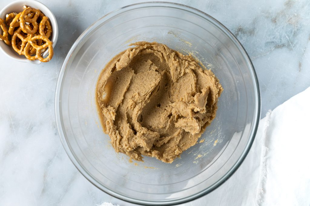 The creamed butter and sugar in a bowl.