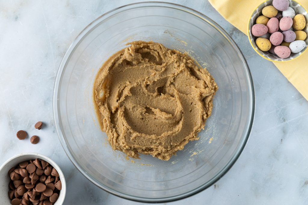The butter and sugars creamed together in another bowl.