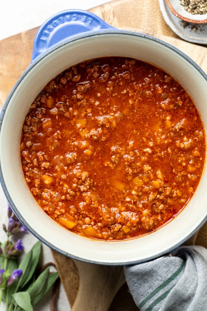 Freshly made Italian meat sauce.