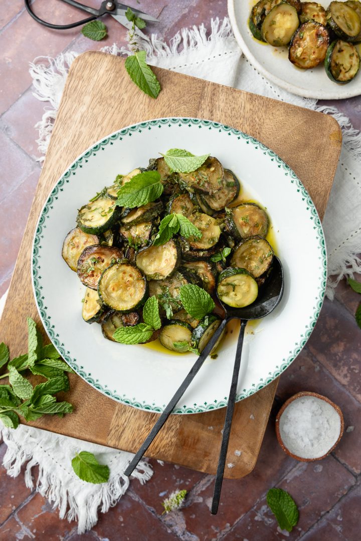 The zucchini alla Scapece on a plate ready to be served.