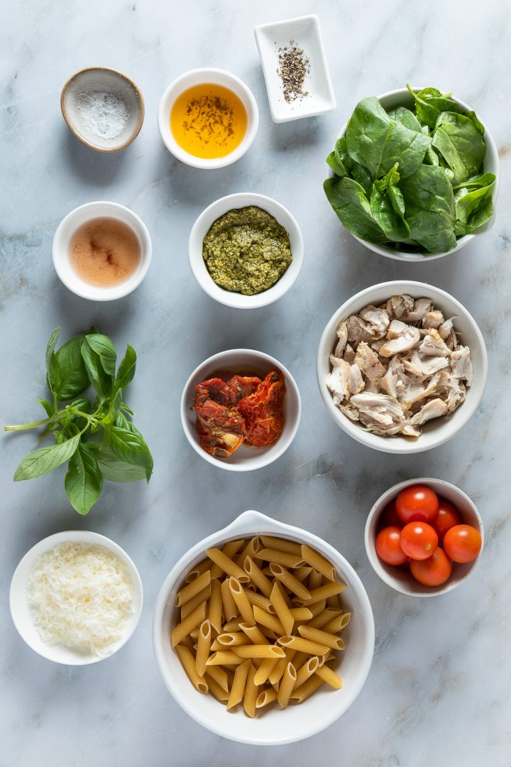 Ingredients needed to make the recipe weighed and placed in individual bowls.