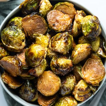 Balsamic roasted brussels sprouts in a bowl.