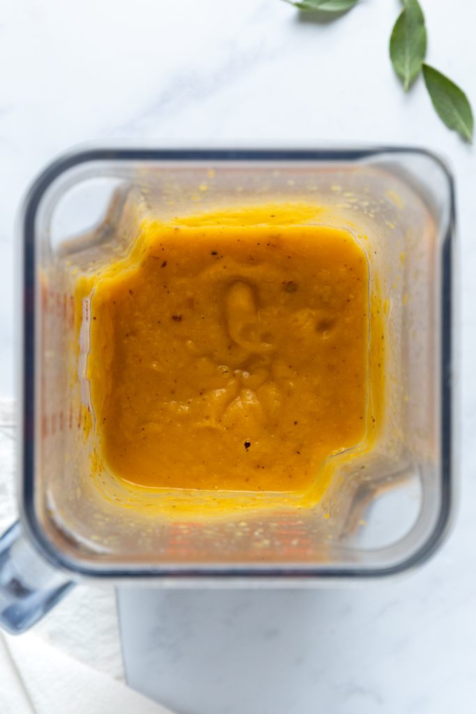 The blended butternut sauce in the blender.