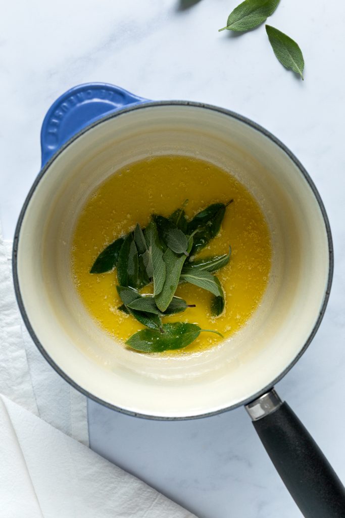 Sage leaves being fried in butter.