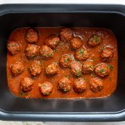 Slow cooker Italian meatballs in the slow cooker.