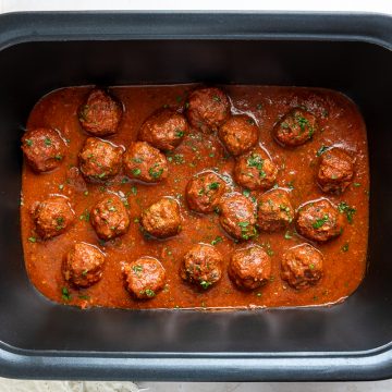 Slow cooker Italian meatballs in the slow cooker.
