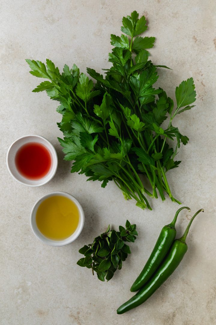 Chimichurri sauce ingredients.