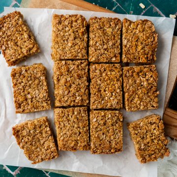 Flapjacks on baking paper.