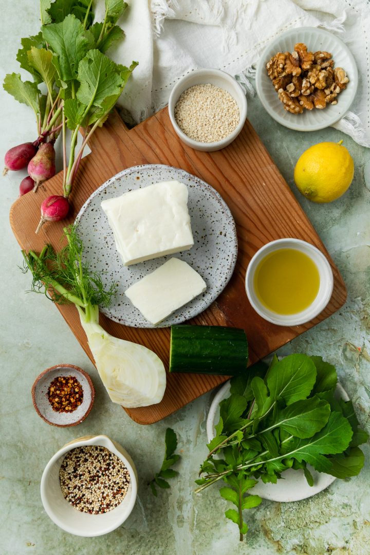 Ingredients needed to make the salad recipe.