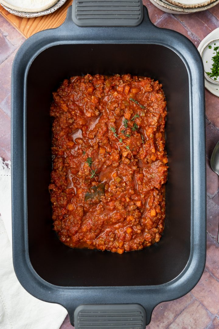 Bolognese sauce in the slow cooker.