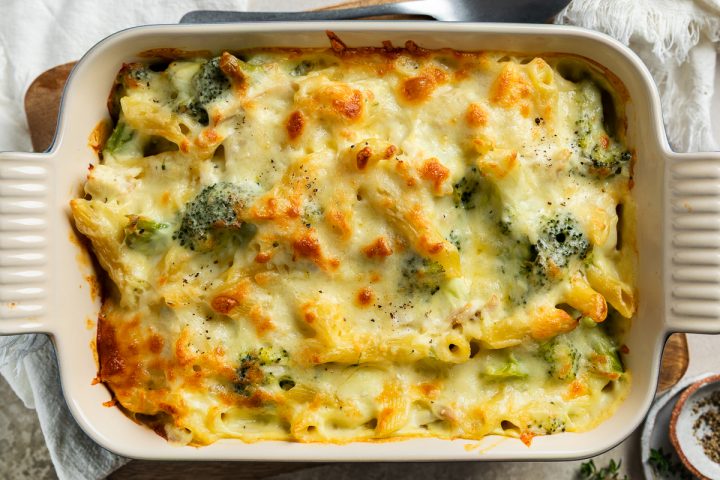 The baked chicken broccoli pasta bake.